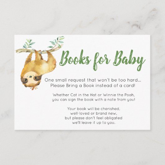D'accompagnement Carte Sloth Books pour bébé (Devant)