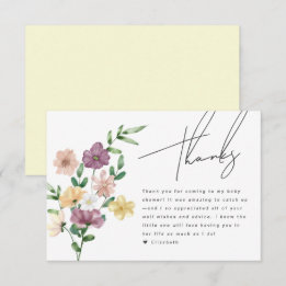 D'accompagnement Chic Baby shower Fleur sauvage Carte de remercieme