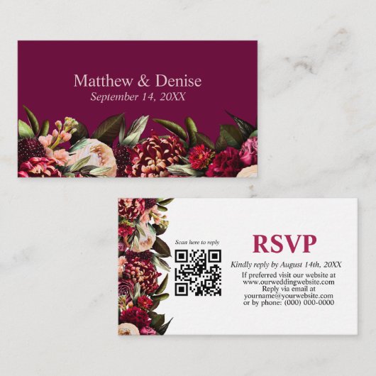 D'accompagnement Chrysanthème Élégant Bourgogne Carte de RSVP Code (Devant / Derrière)