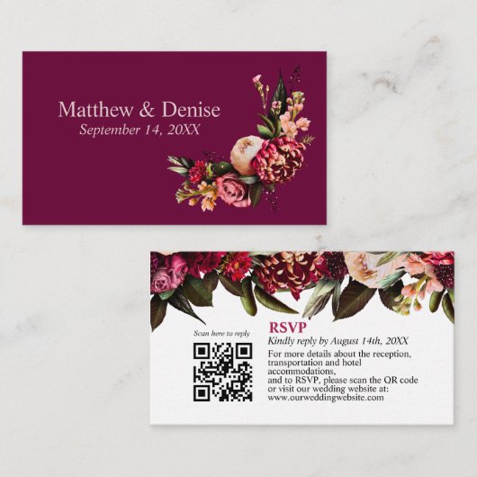 D'accompagnement Chrysanthème Élégant Code QR Carte de Réponse Burg (Devant / Derrière)