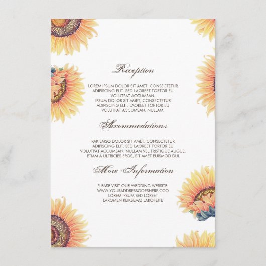 D'accompagnement Chute Sunflowers Information Mariage Carte d'invit (Devant)