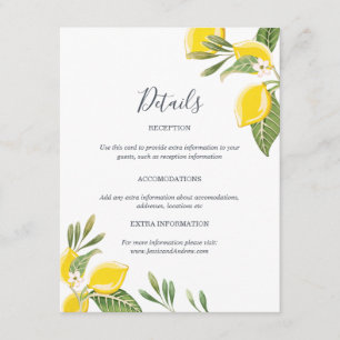 D'accompagnement Citron Mariage Carte d'information du client Insér