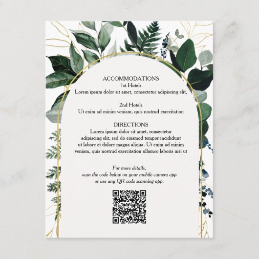 D'accompagnement Code QR carte de détails mariage, Moderne Botaniqu (Devant)