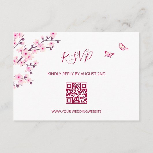 D'accompagnement Code QR | Carte de réponse RSVP Cerisier en Fleur (Devant)