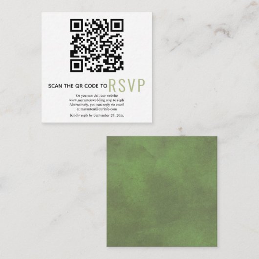 D'accompagnement Code QR en ligne RSVP mariage vert carte de boîtie (Devant / Derrière)