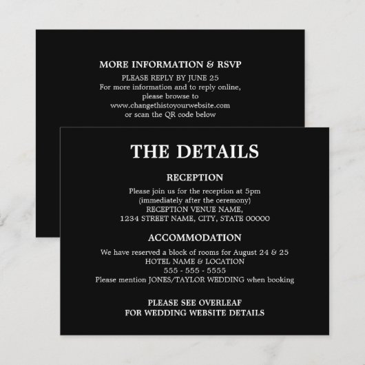 D'accompagnement Code QR noir - blanc Détails Mariage Carte de boît (Devant / Derrière)
