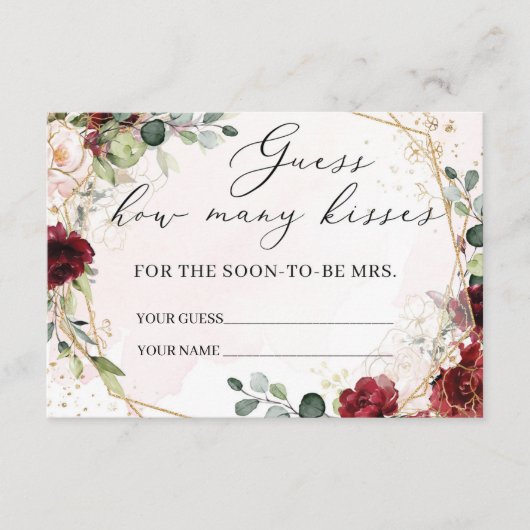 D'accompagnement Combien de baisers jeu carte boho bordeaux floral (Devant)
