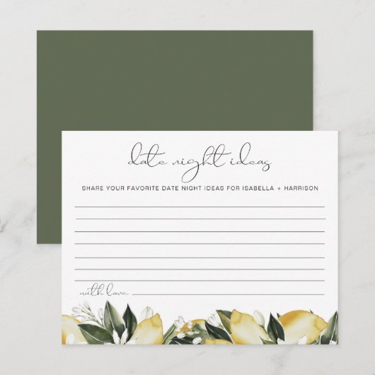 D'accompagnement DAHLIA Citron Citrus Date Nuit Idées Carte Jeu (Devant / Derrière)