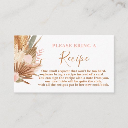 D'accompagnement Demande de carte de recette de Baby Shower Bohème  (Devant)