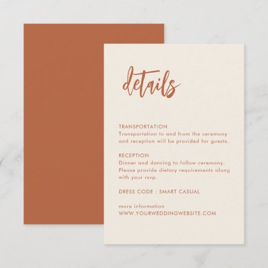 D'accompagnement Dessert Boho Rust Détails Mariage Carte de boîtier (Devant / Derrière)