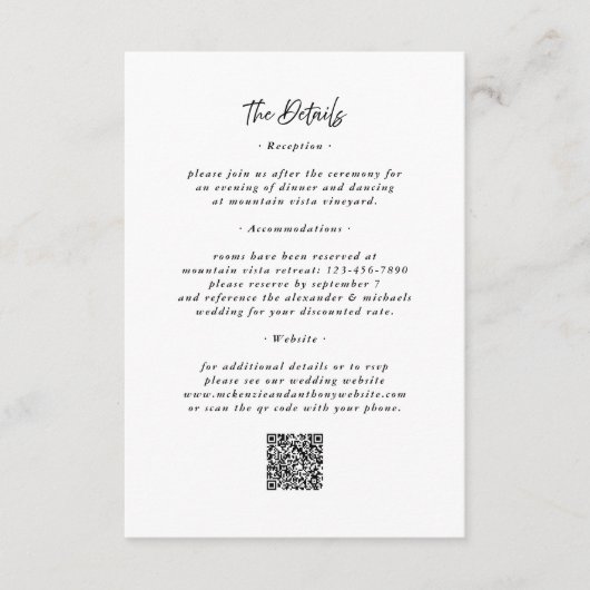 D'accompagnement Détails Carte de boîtier Mariage noir blanc QR Cod (Devant)