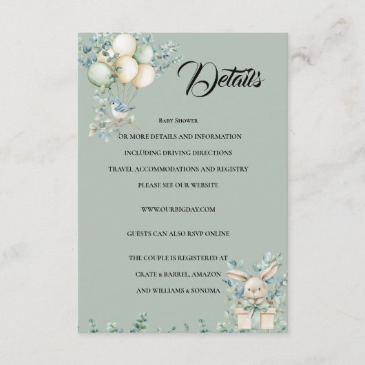 D'accompagnement Détails de la carte de boîtier baby shower (Devant)