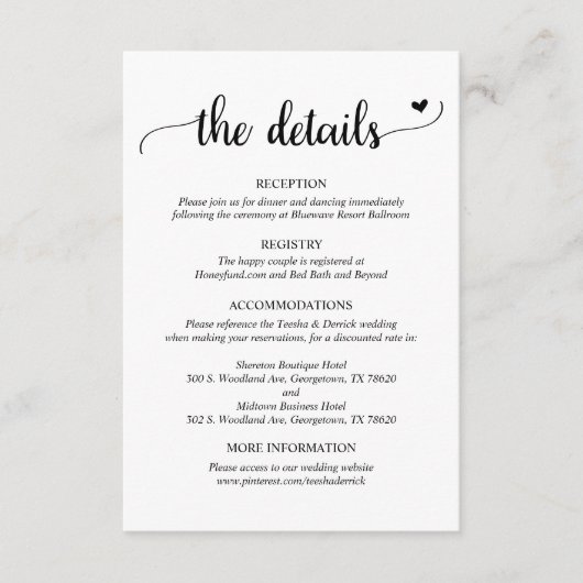 D'accompagnement Détails du mariage, carte de boîtier de script rus (Devant)