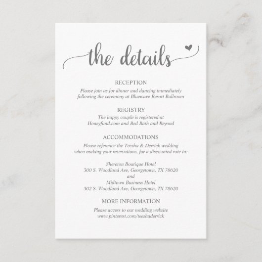 D'accompagnement Détails du mariage, carte de boîtier de script rus (Devant)