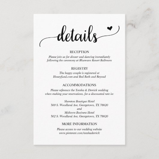 D'accompagnement Détails du mariage, carte de boîtier de script rus (Devant)