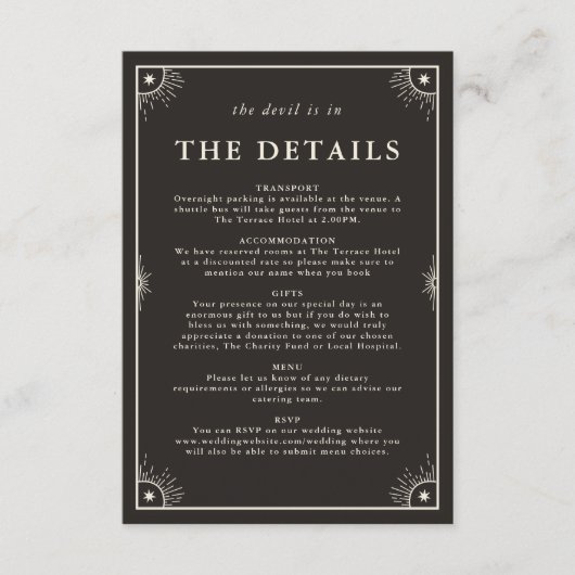 D'accompagnement Détails du mariage céleste boho tarot carte invita (Devant)