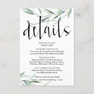D'accompagnement Détails du Mariage Eucalyptus Carte Rustique