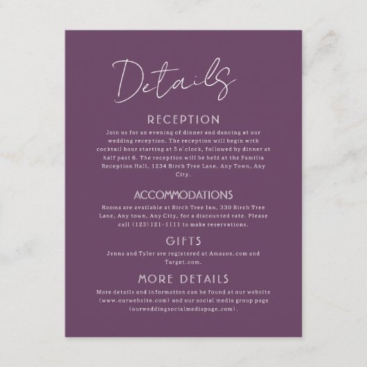 D'accompagnement Détails du pourpre Grande carte de boîtier Mariage (Devant)