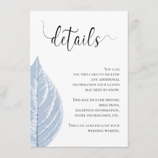 D'accompagnement Dusty bleu feuille Mariage Détails Carte de boîtie