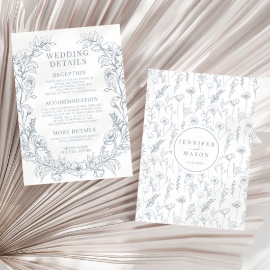 D'accompagnement Dusty bleu floral classique détails mariage carte