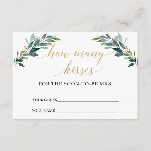 D'accompagnement Eeucalyptus vert Combien de baisers jeu Carte (Devant)