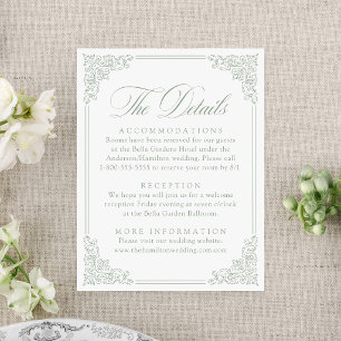 D'accompagnement Élégant Carte de Détails de Mariage au Vert Sauge 