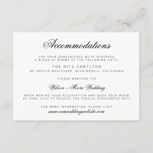 D'accompagnement Elégant Classy Script Mariage Carte d'hébergement (Devant)