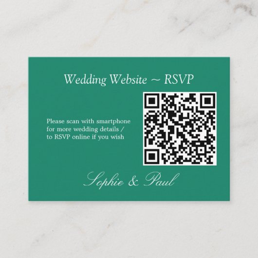 D'accompagnement Élégant Emerald Green QR Code Site Web Carte RSVP (Devant)