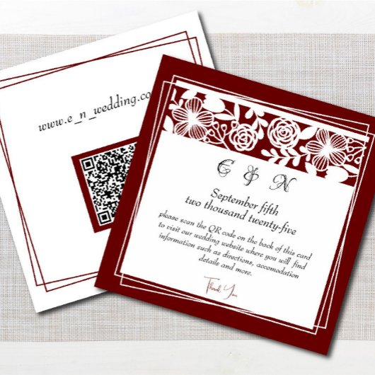D'accompagnement Élégant Monogramme Maroon Détails Carte de boîtier