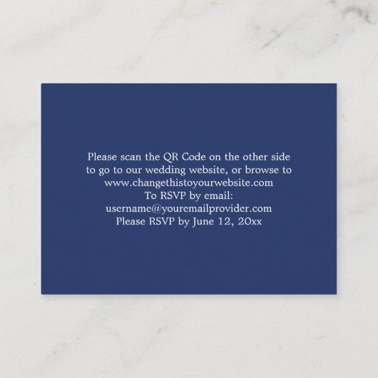 D'accompagnement Elegant Navy Blue QR Code Site Web Carte RSVP (Dos)