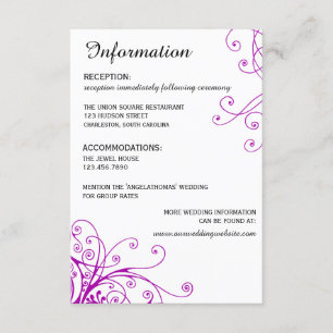 D'accompagnement Elegant Purple Swirls Mariage Carte d'information
