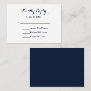D'accompagnement Élégant Script Navy bleu blanc carte RSVP