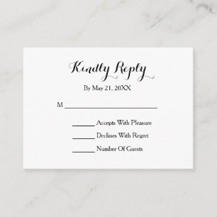 D'accompagnement Élégant script noir blanc carte RSVP
