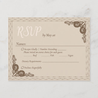 D'accompagnement Élégante carte de boîtier RSVP beige ornée de coul