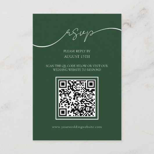 D'accompagnement Emerald Green Moderne QR Code Mariage Carte RSVP (Devant)