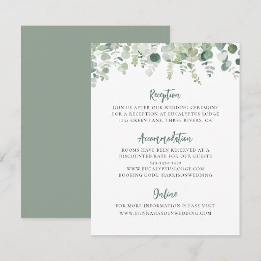 D'accompagnement Eucalyptus Greenery Détails du Mariage Carte de bo (Devant / Derrière)