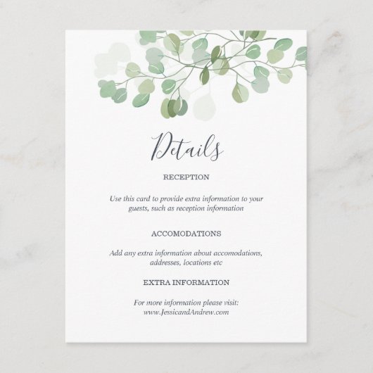 D'accompagnement Eucalyptus Mariage Carte d'information invité Insé (Devant)