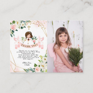 D'accompagnement Fille rose Sainte Communion carte de remerciements