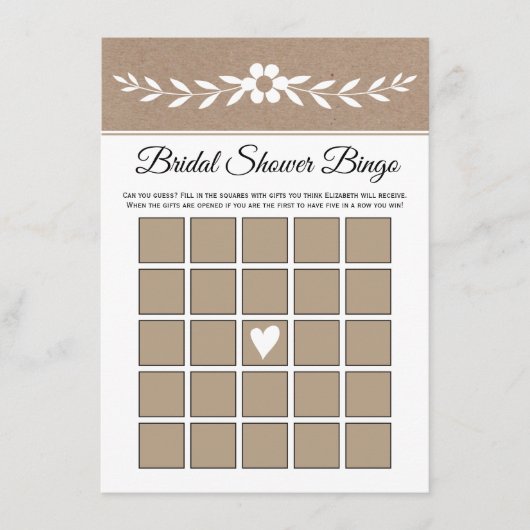 D'accompagnement Fleur blanche, carte de bingo en papier kraft rust (Devant)