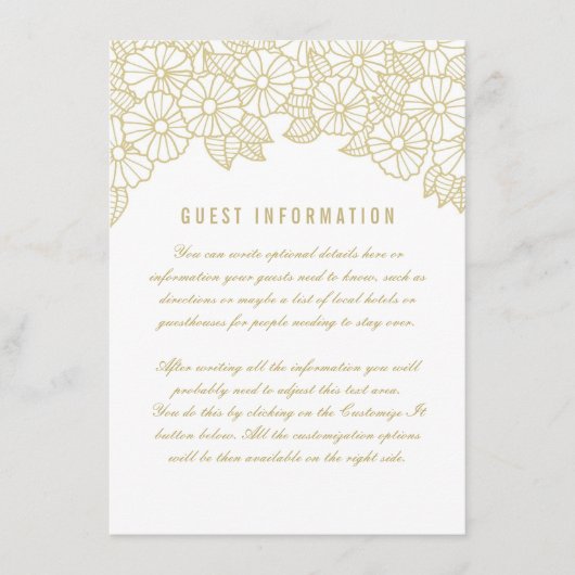 D'accompagnement Fleurs dorées sur carte d'insertion de mariage bla (Devant)