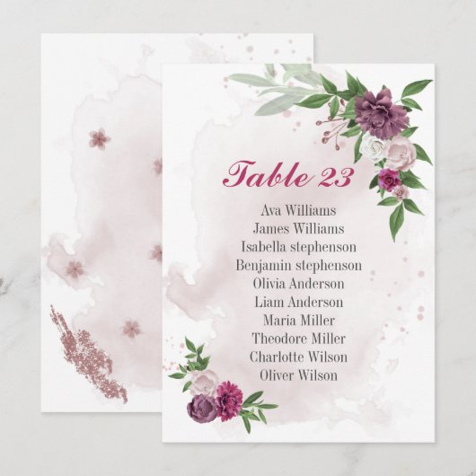 D'accompagnement fleurs mauves roses verdure carte de siège (Devant / Derrière)