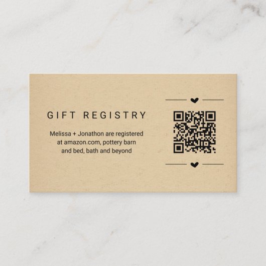D'accompagnement Insertion de la carte de registre cadeau de code Q (Devant)