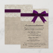 D'accompagnement Ivory Lace et Burlap Look Plum Carte d'hébergement (Devant / Derrière)