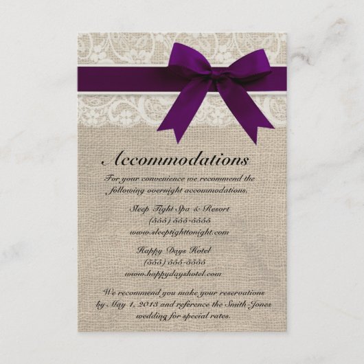 D'accompagnement Ivory Lace et Burlap Look Plum Carte d'hébergement (Devant)