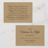 D'accompagnement Kraft Display carte d'insertion de douche nuptiale (Devant / Derrière)