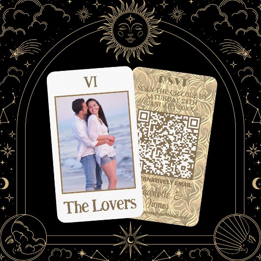 D'accompagnement La carte photo Tarot Lovers | Gold QR Code RSVP