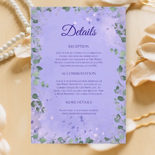 D'accompagnement Lavender Mist Garden Détails de mariage Carte