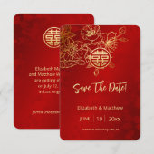 D'accompagnement Line Art Red Chinese Wedding Enregistrer La Carte  (Devant / Derrière)