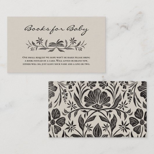 D'accompagnement Livres floraux noirs pour carte d'insertion bébé (Devant / Derrière)