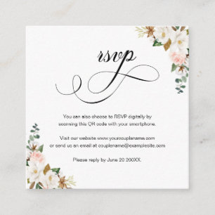 D'accompagnement Magnolia Floral Script QR Code Mariage Carte RSVP